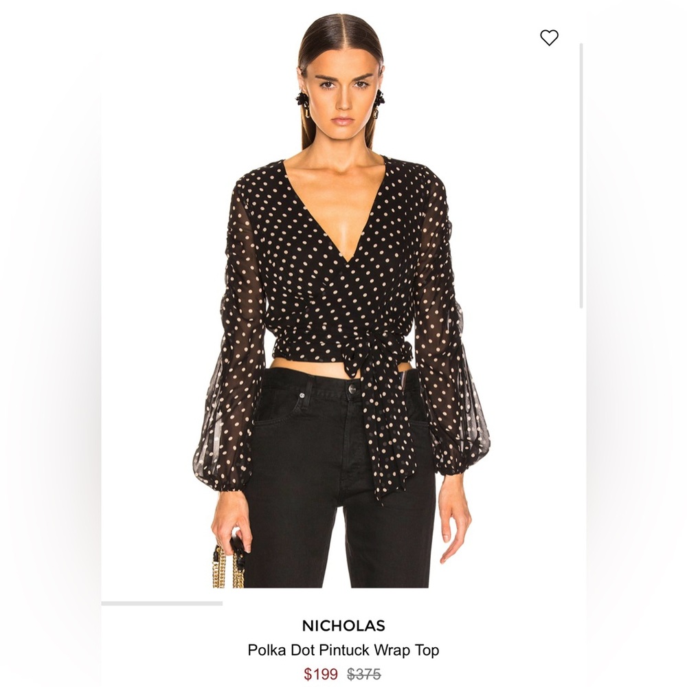 Nicholas XS Polka Dot Wrap Crop Top V Neck black and Tan